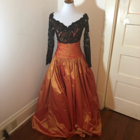orange and black gown